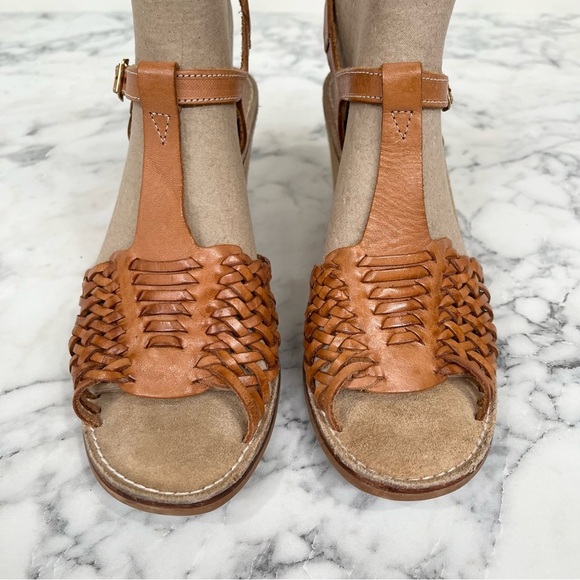 Baskets Buskins made in Brazil brown woven leather suede wedge sandals - Picture 2 of 10